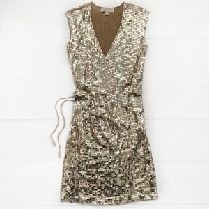 Michael Kors Gold sequin wrap dress XS